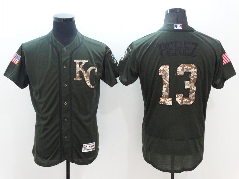 Men Kansas City Royals #13 Perez Green Camo Elite 2022 MLB Jersey